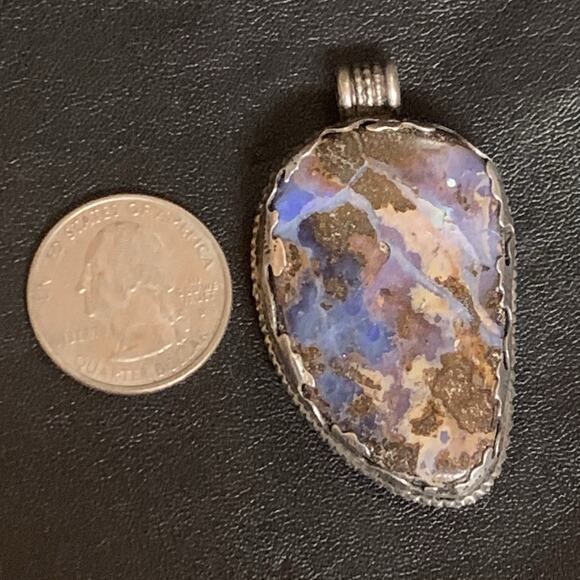 Handmade Sterling Silver and Boulder Opal Reversible Pendant Vintage - Picture 4 of 8